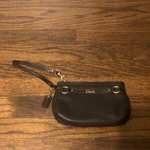 Coach Black Leather Y2K Wristlet with Silver Hardware and matching hang tag